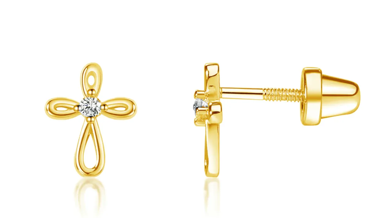 14K Gold Infinity Cross Earrings