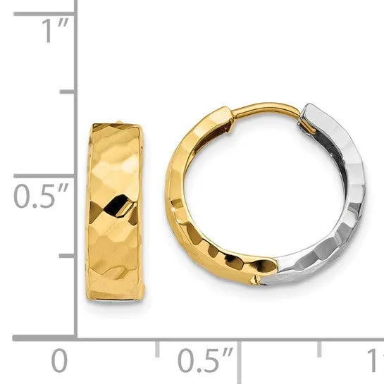14k Gold Reversible Two-Tone  14mm Textured Hinged Hoop Earrings