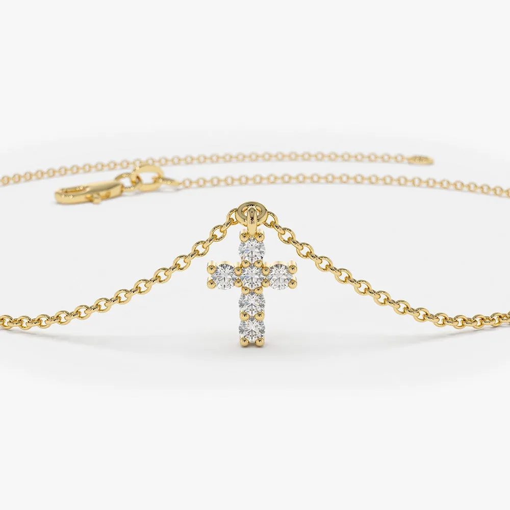 14k Gold Tiny Diamond Cross Charm Bracelet