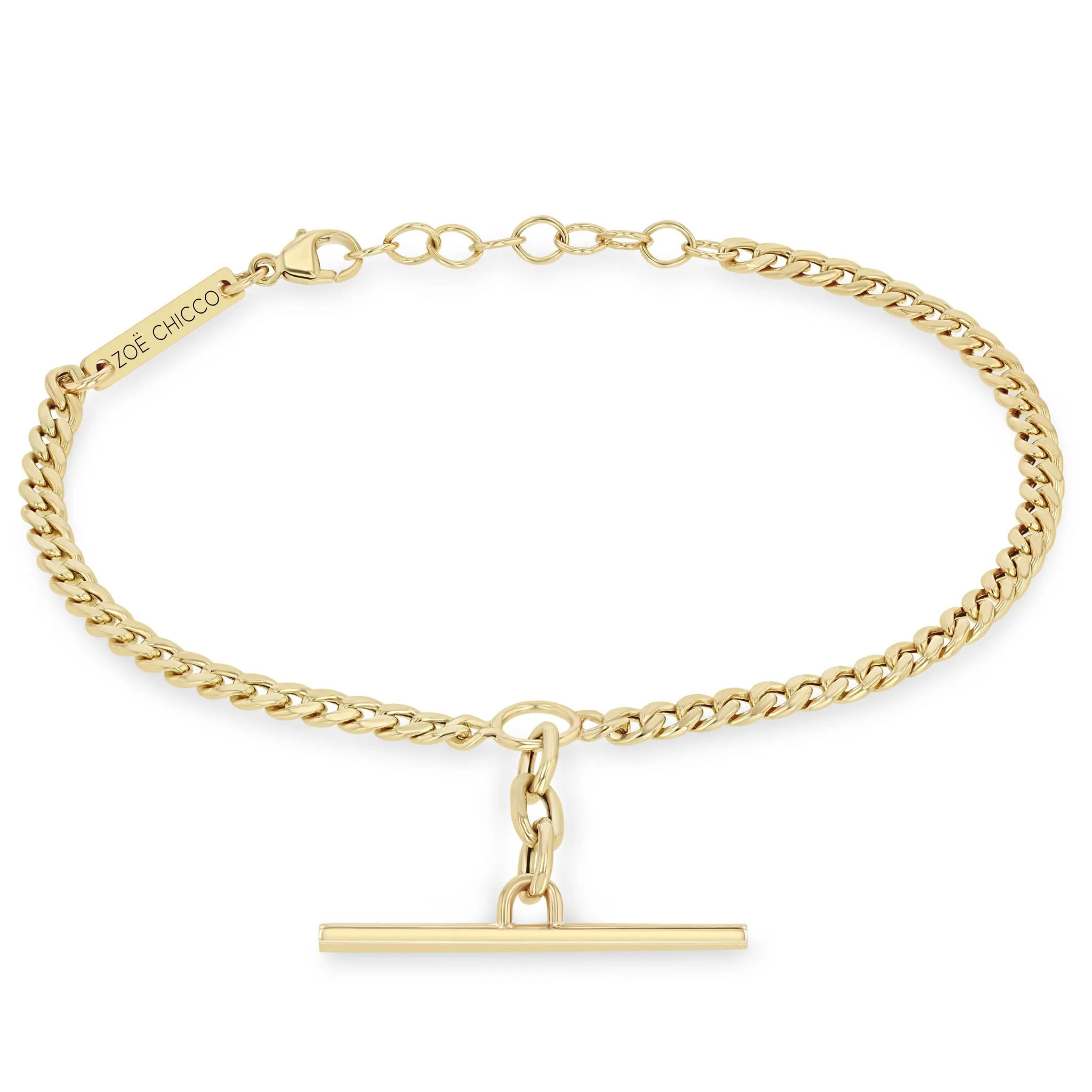 14k Mixed Small Curb & Medium Square Oval Chain Pavé Diamond Toggle Bracelet
