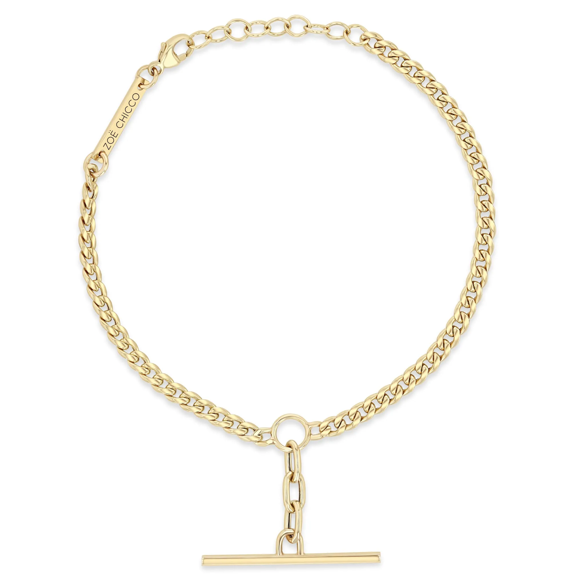 14k Mixed Small Curb & Medium Square Oval Chain Pavé Diamond Toggle Bracelet