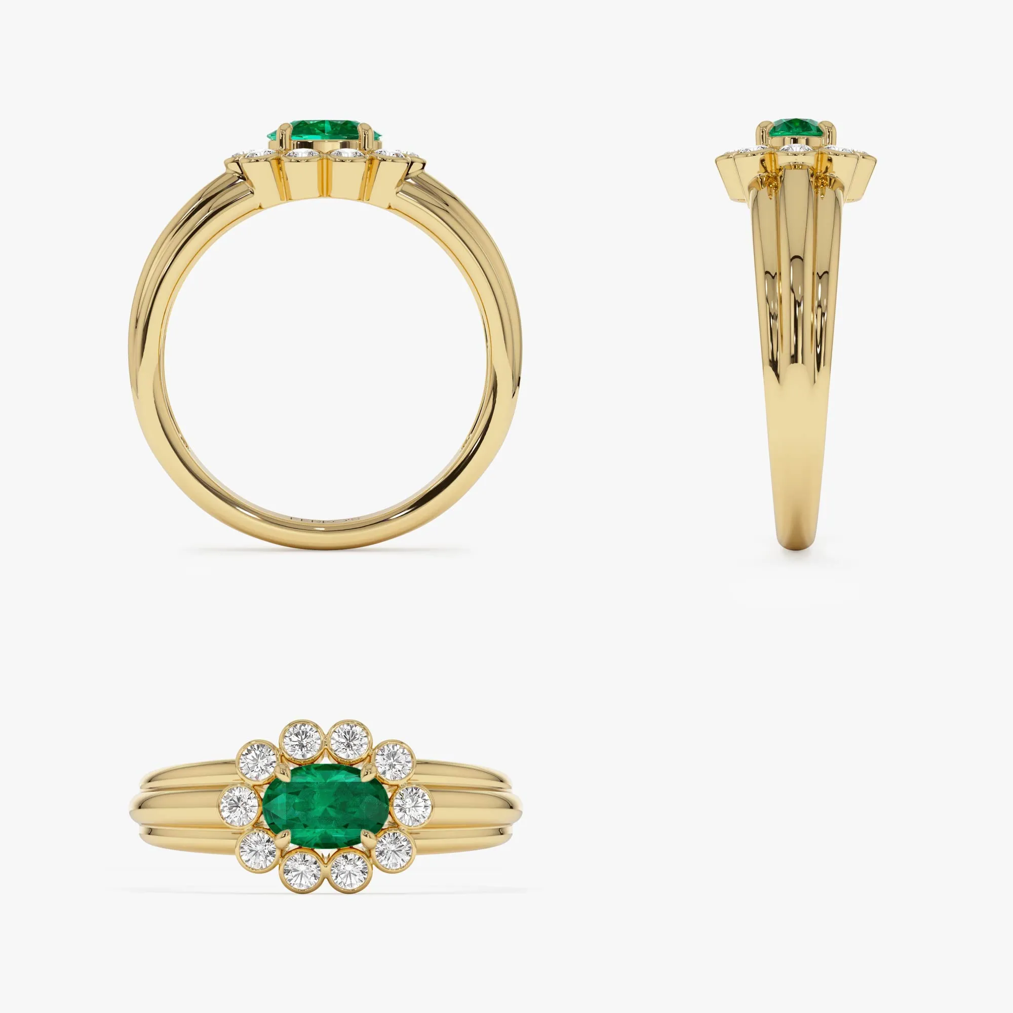 14k Oval Shaped Emerald with Bezel Hale Setting Ring