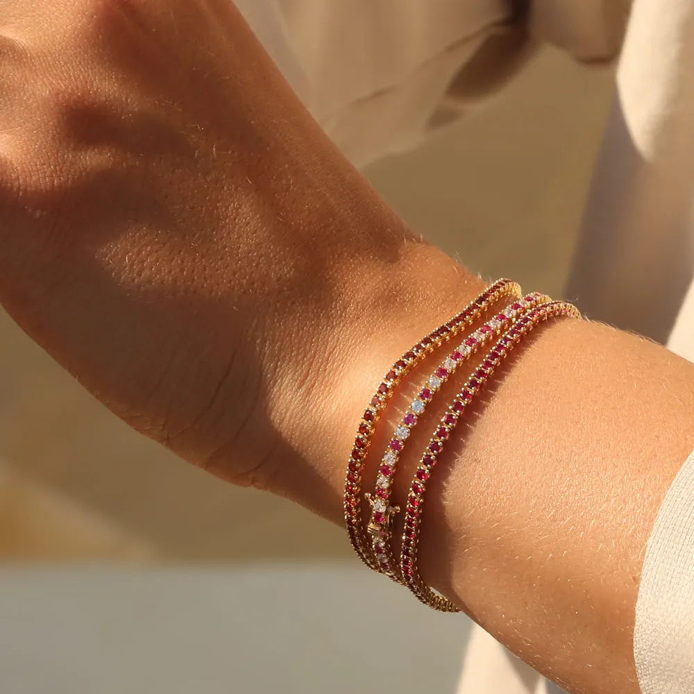 14k Prong Setting Diamond and Ruby Tennis Bracelet