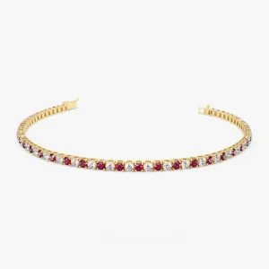 14k Prong Setting Diamond and Ruby Tennis Bracelet
