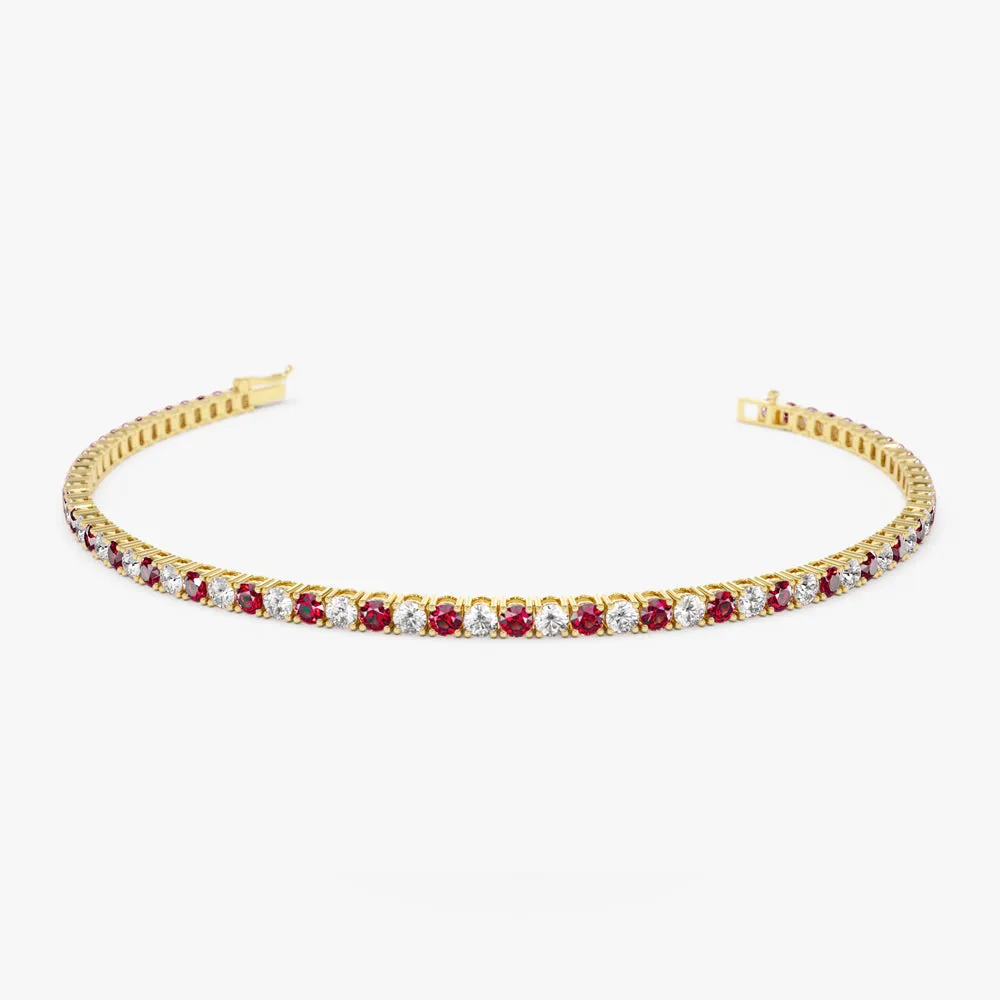 14k Prong Setting Diamond and Ruby Tennis Bracelet