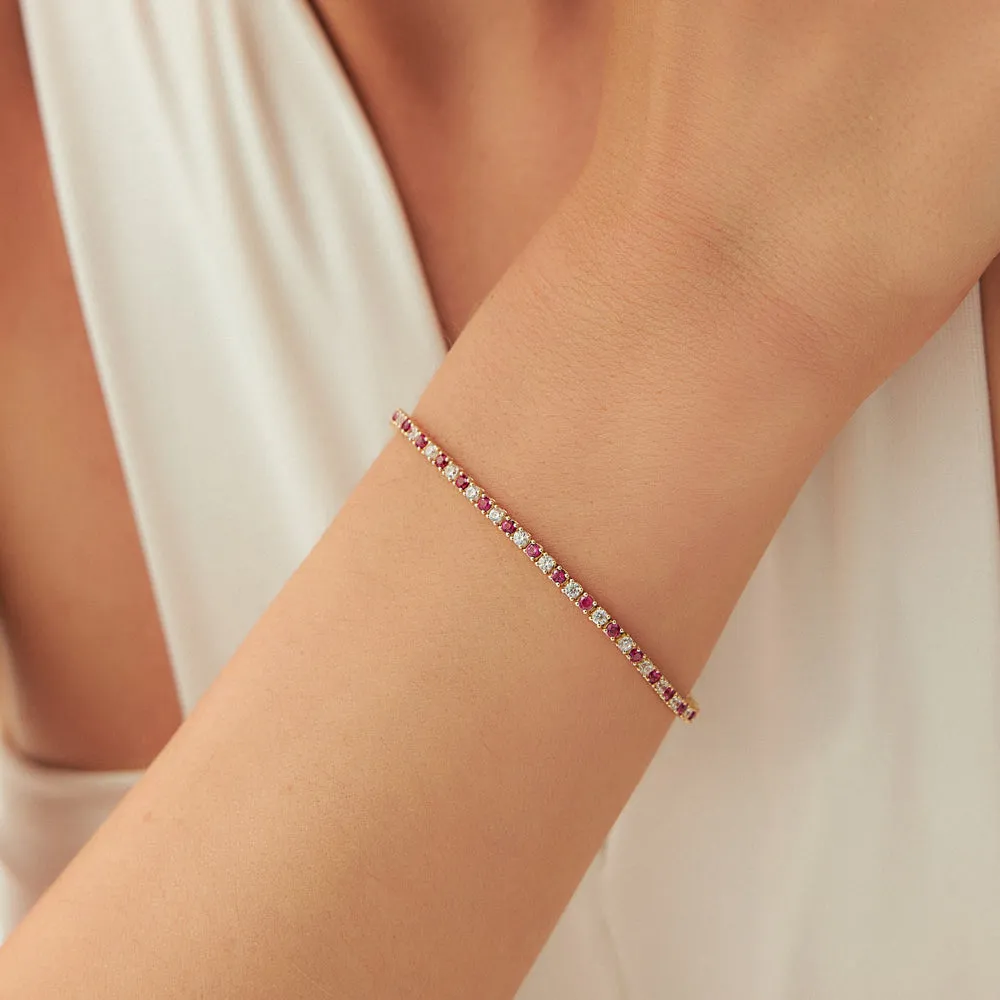 14k Prong Setting Diamond and Ruby Tennis Bracelet