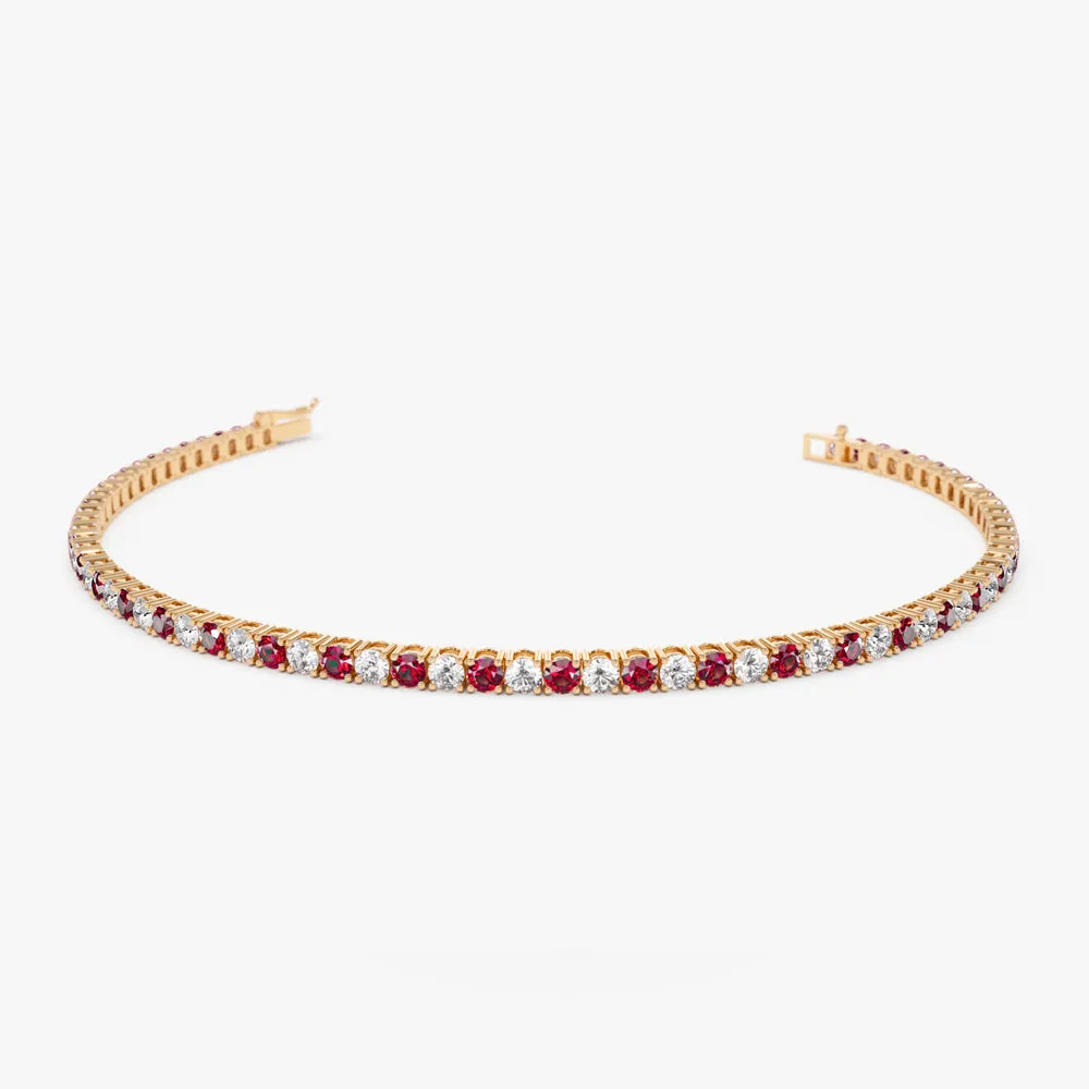 14k Prong Setting Diamond and Ruby Tennis Bracelet