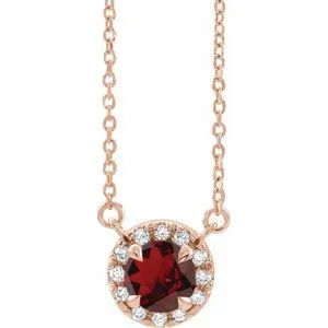 14K Rose 4 mm Natural Mozambique Garnet & .05 CTW Natural Diamond 16" Necklace