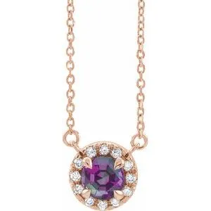 14K Rose 5.5 mm Lab-Grown Alexandrite 1/10 CTW Natural Diamond 16" Necklace