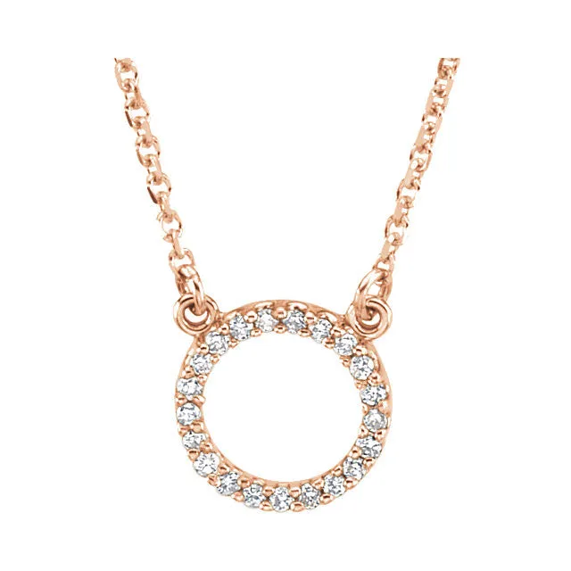 14k Rose Gold 1/10 CTW Diamond Circle 16" Necklace