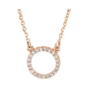 14k Rose Gold 1/10 CTW Diamond Circle 16" Necklace