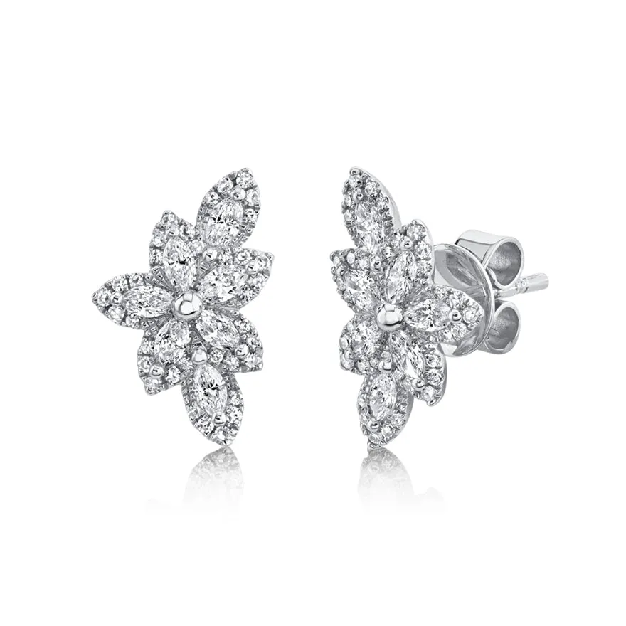 14K Rose Gold Diamond Flower Stud Earring