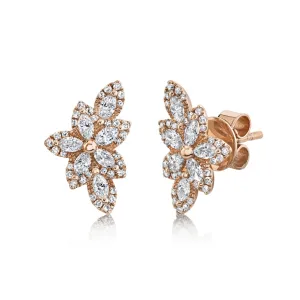 14K Rose Gold Diamond Flower Stud Earring