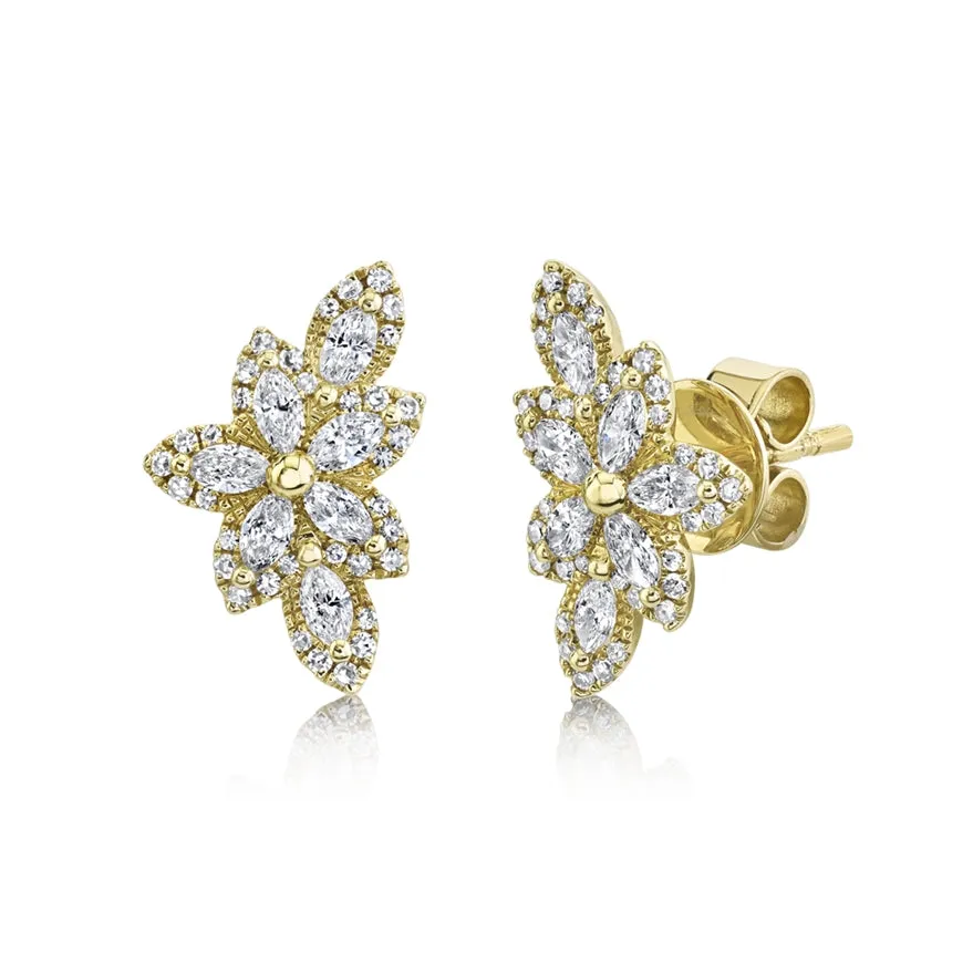 14K Rose Gold Diamond Flower Stud Earring