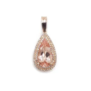 14K Rose Gold Diamond Morganite Pendant,