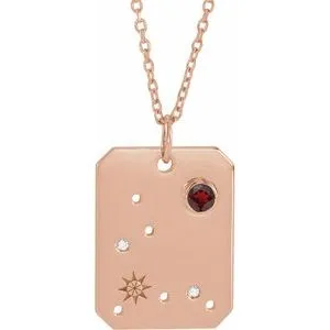 14K Rose Natural Mozambique Garnet & .01 Natural Diamond Pisces Constellation 16-18" Necklace