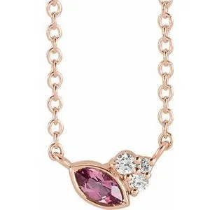 14K Rose Pink Tourmaline & .03 CTW Diamond 18" Necklace