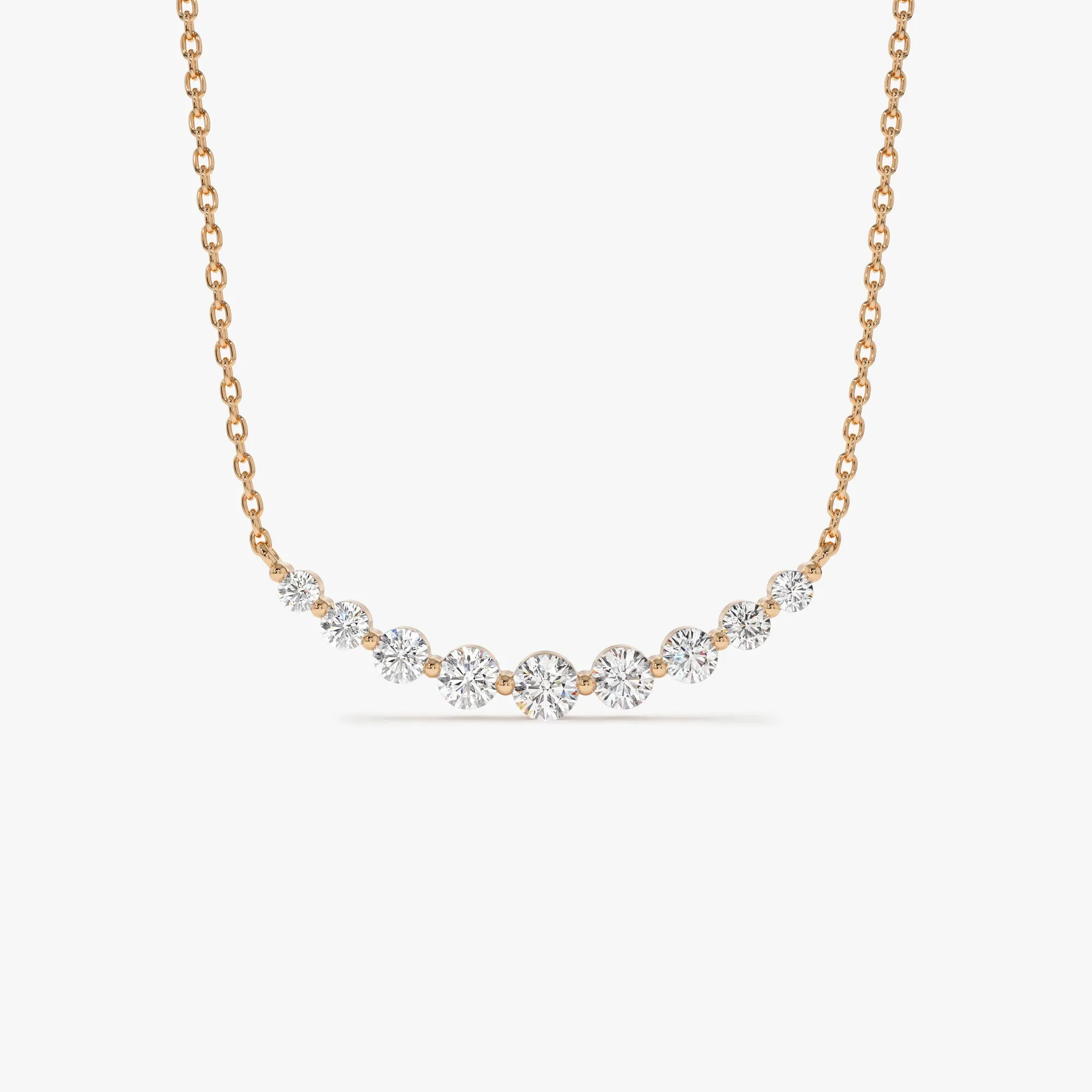 14K Shared Prong Curved Diamond Necklace