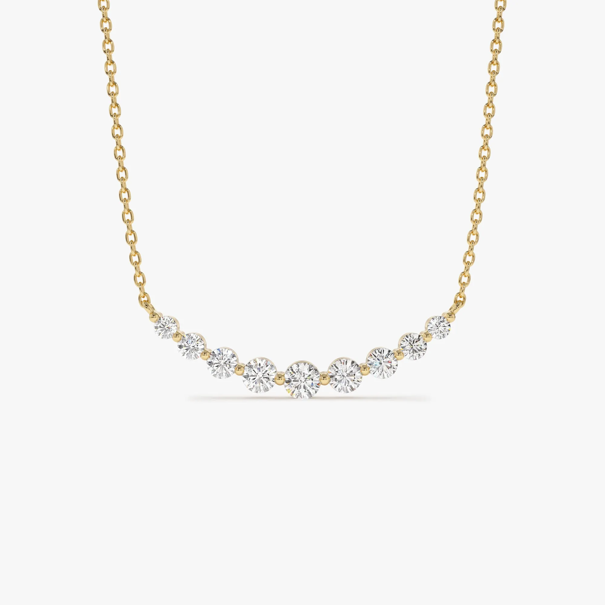 14K Shared Prong Curved Diamond Necklace