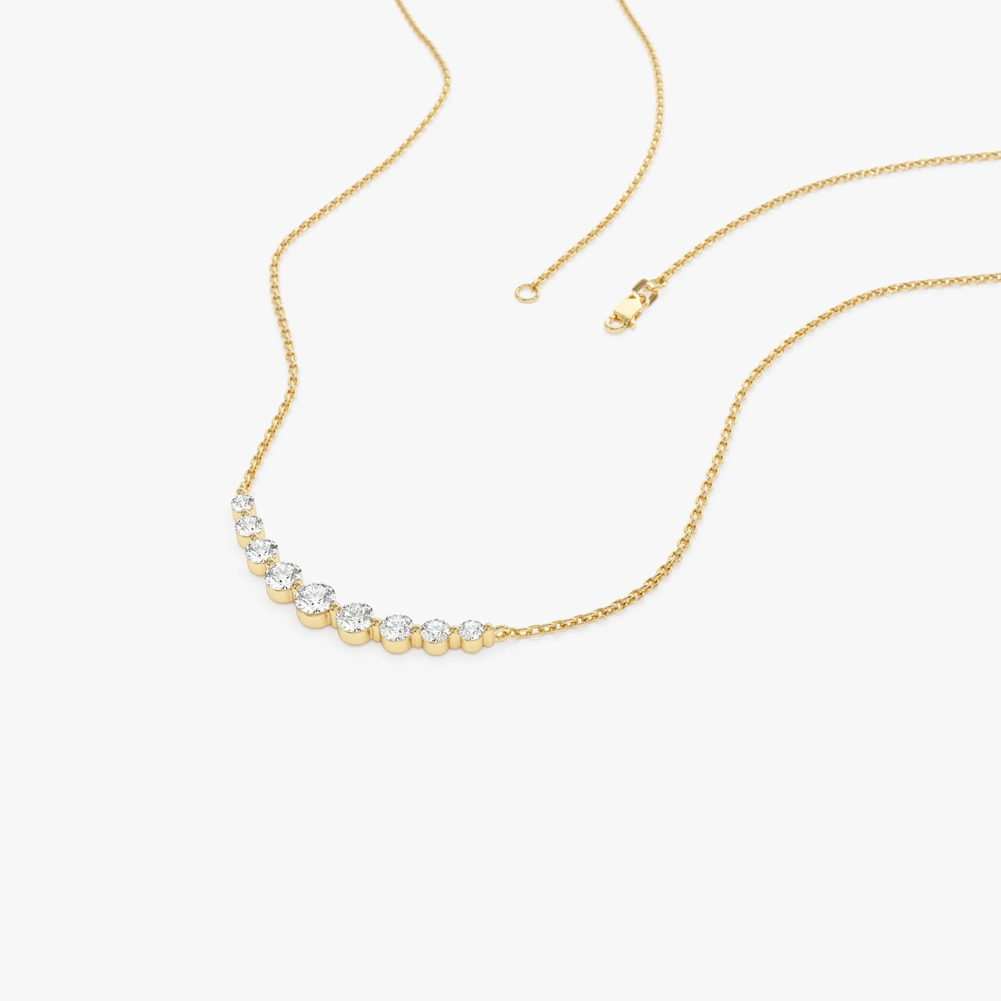 14K Shared Prong Curved Diamond Necklace