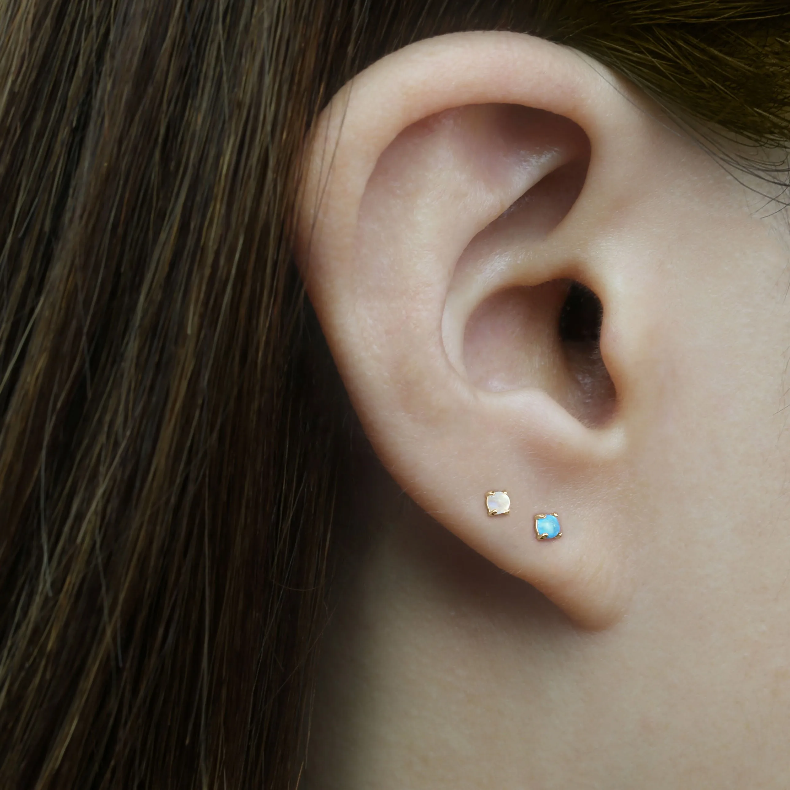 14k Solid Gold Four-Prong Stone Stud Earring