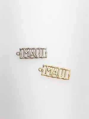 14K Solid Gold Hawaii Maui "MAUI" Charm w/ Ring, 15.1x5.5mm, Made in USA (L-29)