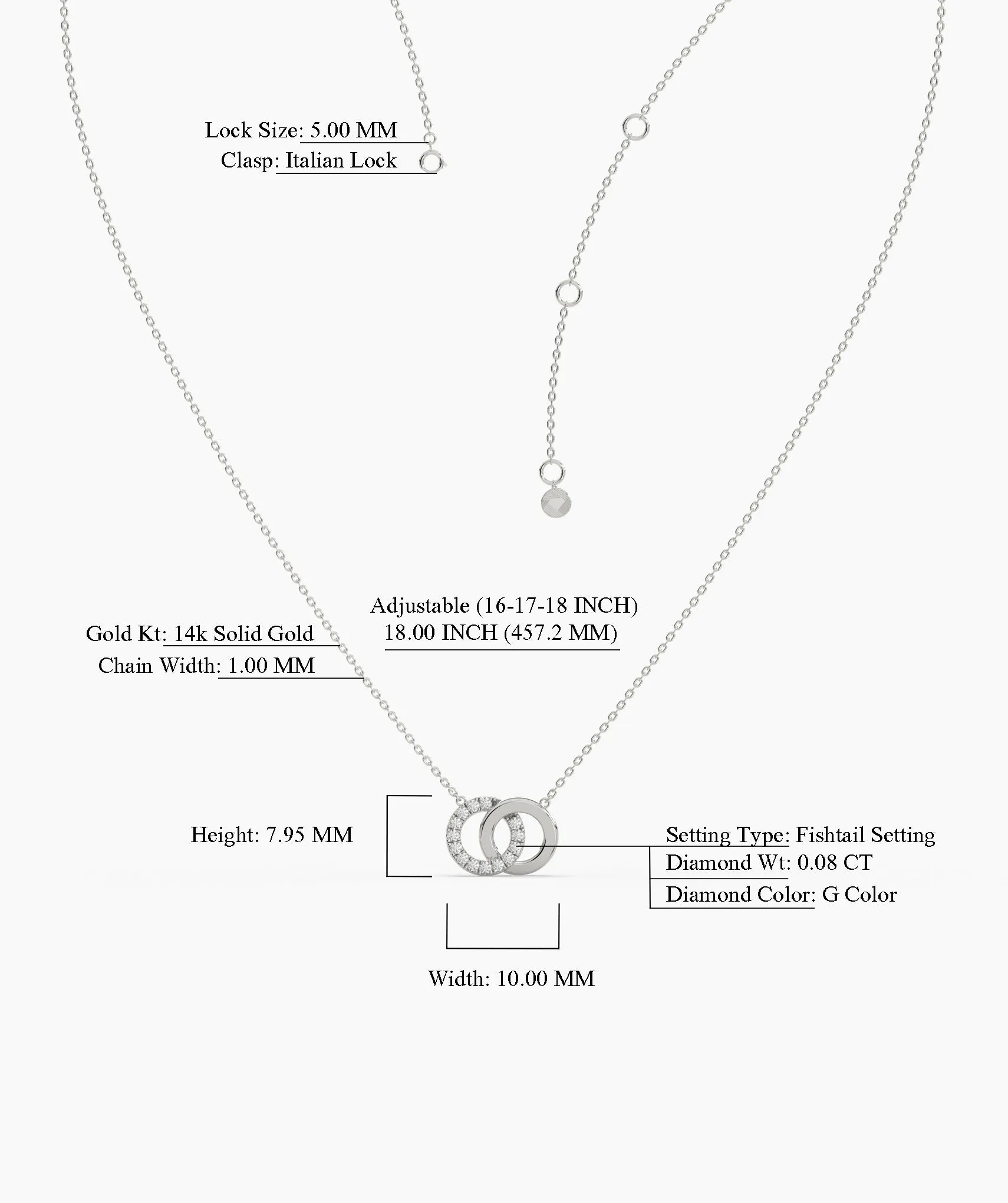 14K Solid Gold Interlocking Circles Necklace