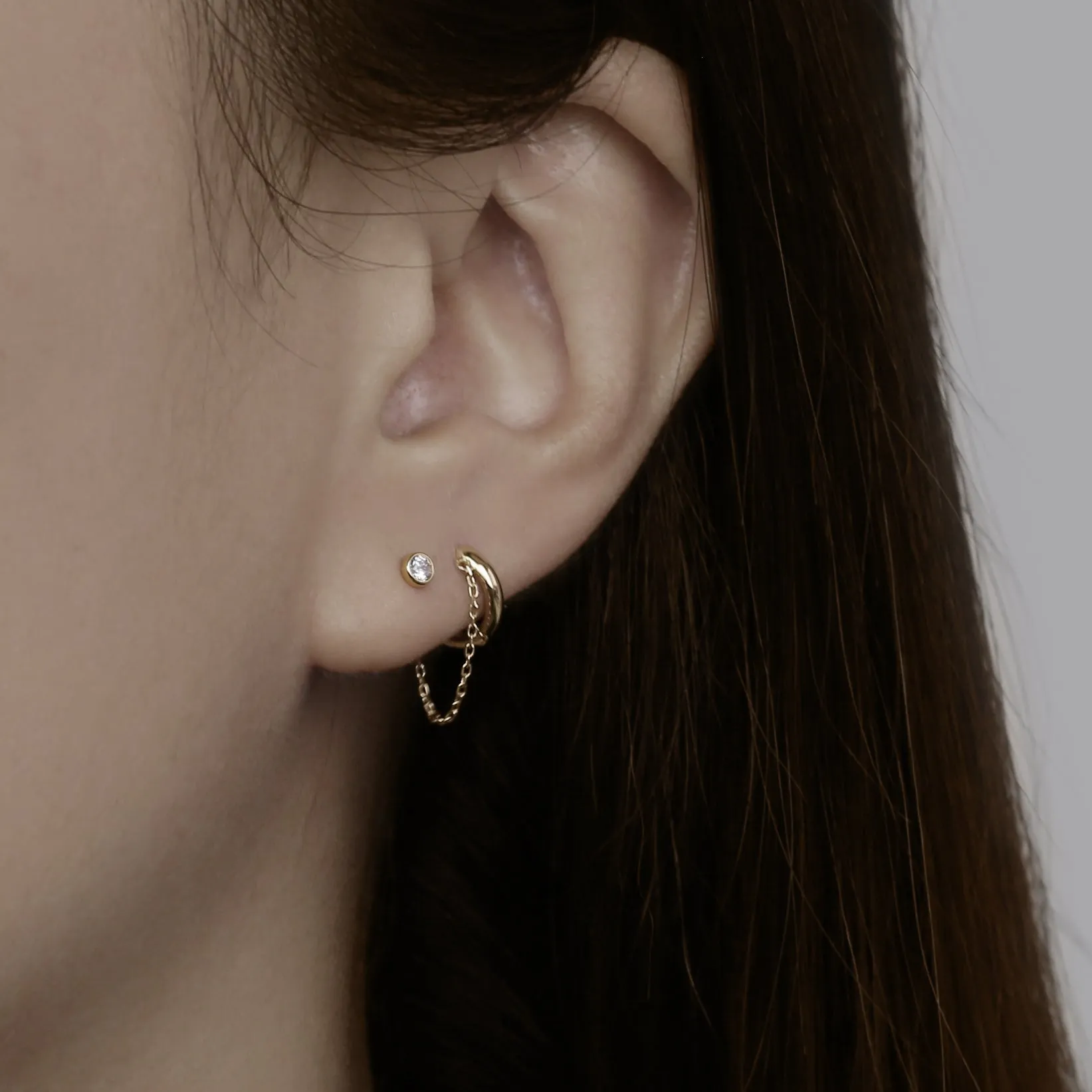 14k Solid Gold Single Small Chain Hoop Earring