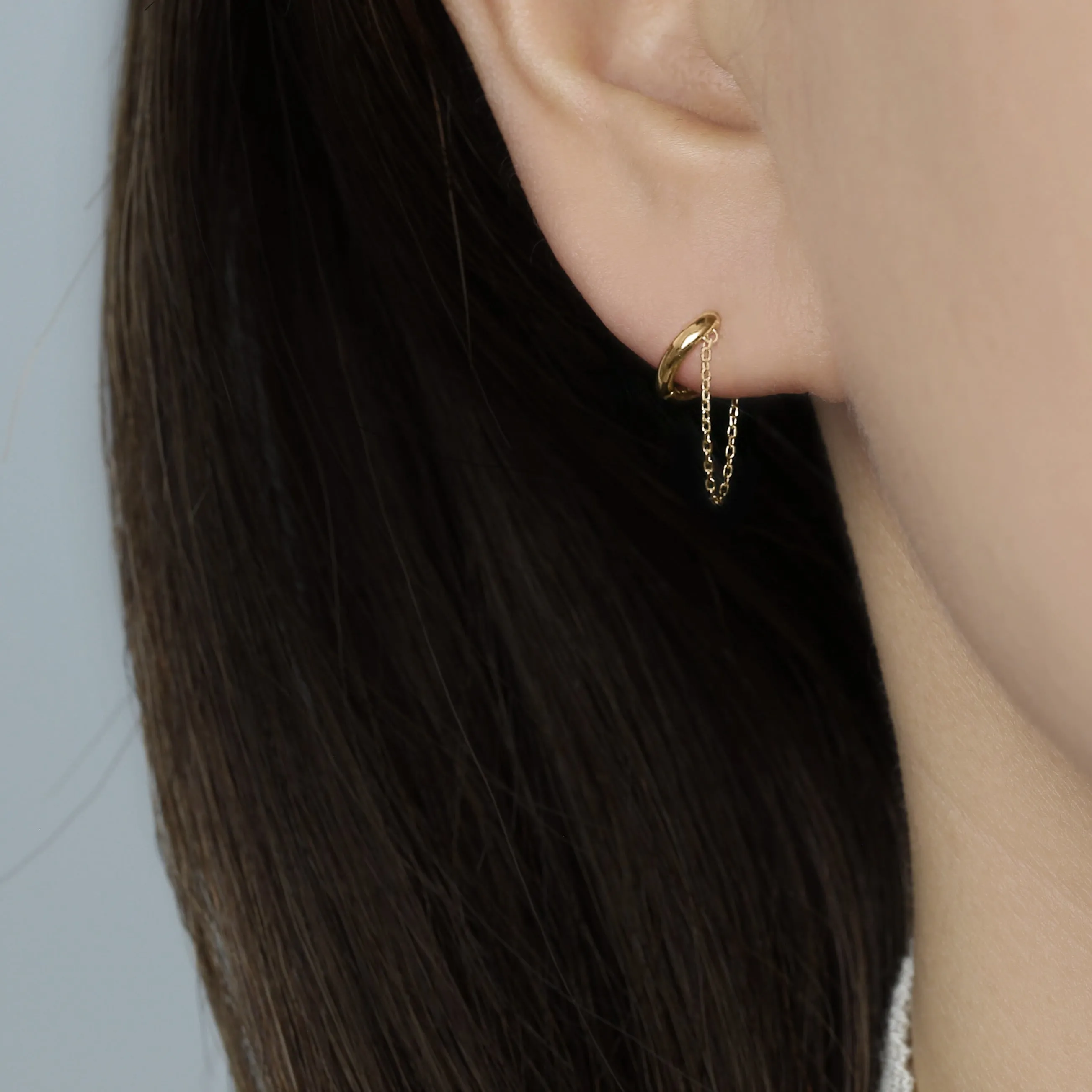 14k Solid Gold Single Small Chain Hoop Earring
