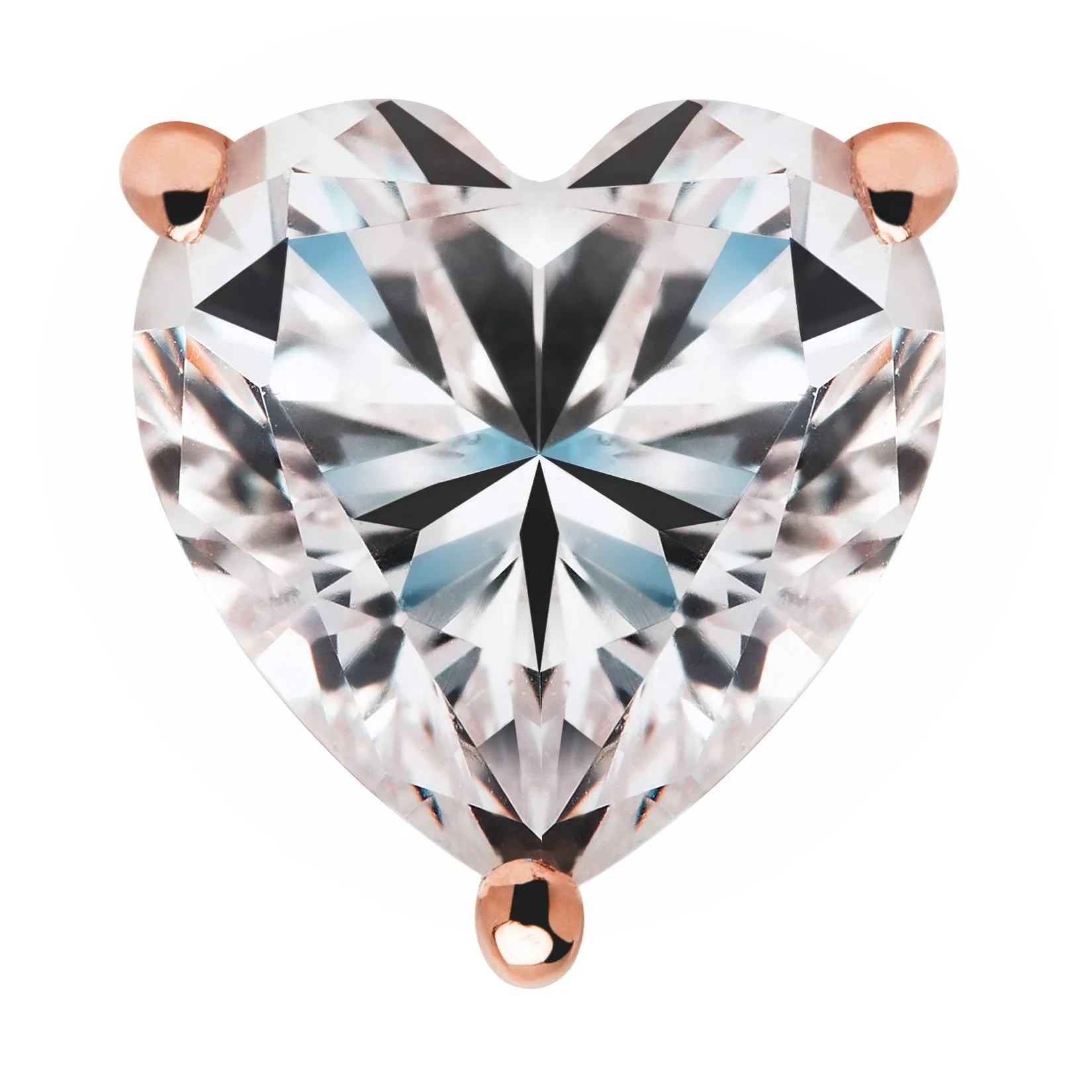 14K Solid Rose Gold Stud Earrings | Heart Cut Cubic Zirconia | Screw Back Posts | 1.5 CTW