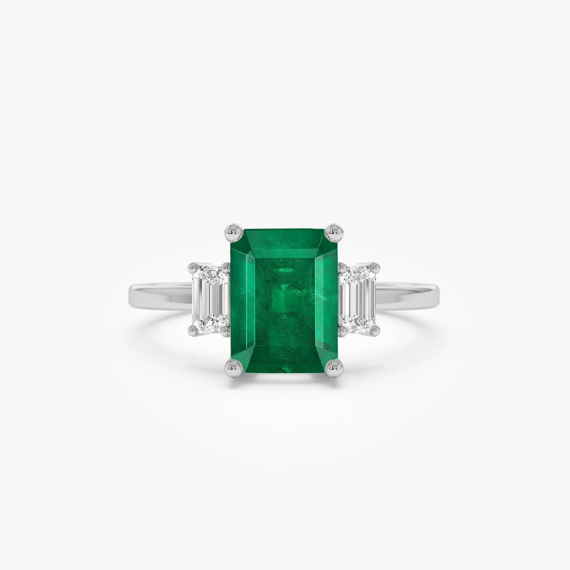14k Three Stone Emerald Engagement Ring