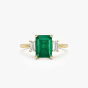 14k Three Stone Emerald Engagement Ring