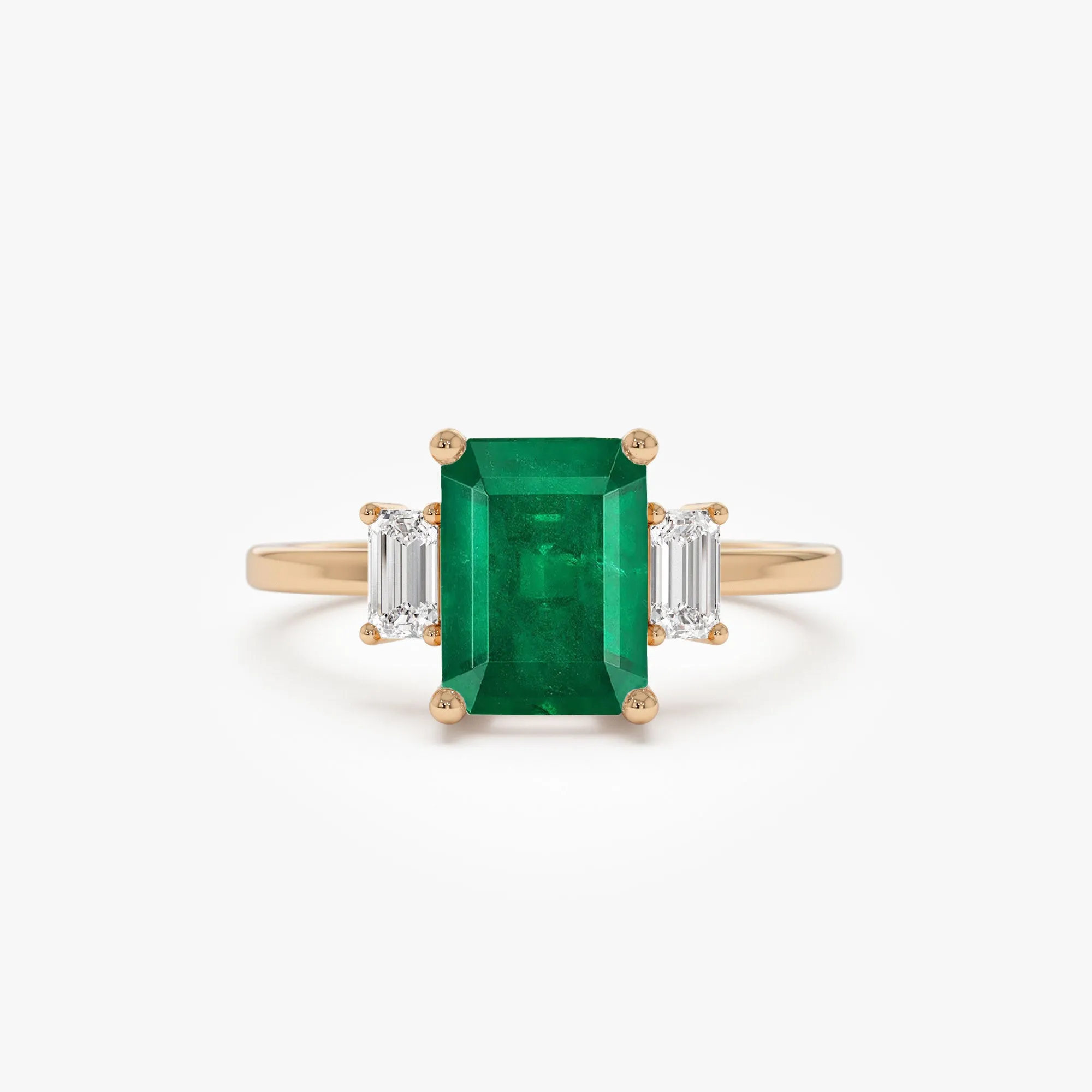 14k Three Stone Emerald Engagement Ring