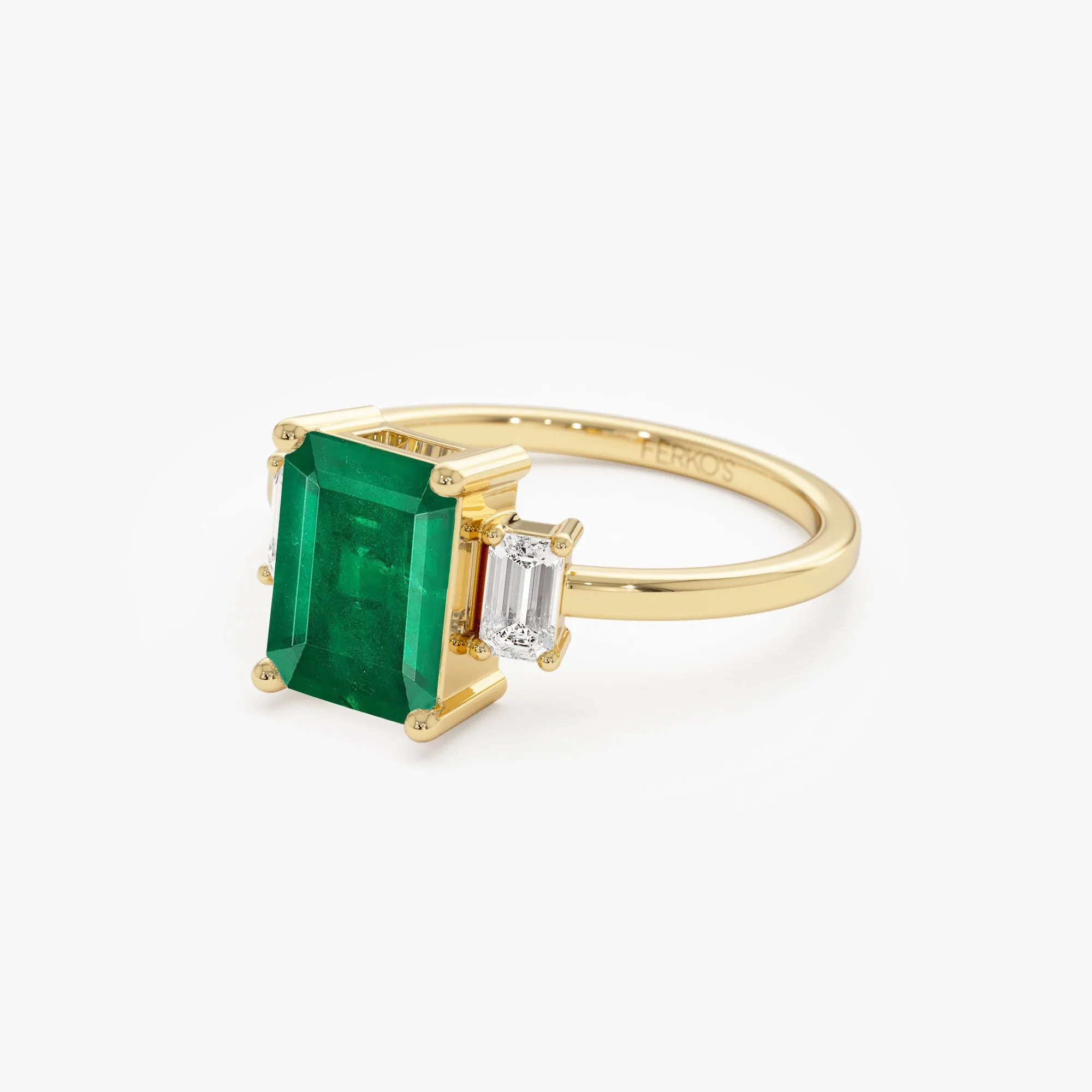 14k Three Stone Emerald Engagement Ring