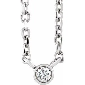 14K White .02 CT Natural Diamond Solitaire 16-18" Necklace