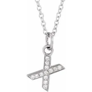 14K White .04 CTW Natural Diamond Petite Initial X 16-18" Necklace