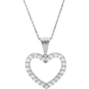 14K White 1 CTW Diamond Heart 18" Necklace