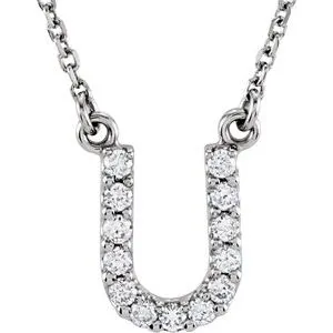14K White 1/8 CTW Natural Diamond Initial U 16" Necklace