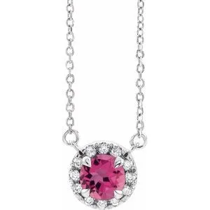 14K White 3.5 mm Natural Pink Tourmaline & .03 CTW Natural Diamond 18" Necklace