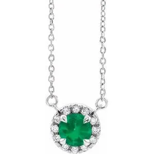 14K White 6 mm Lab-Grown Emerald & 1/6 CTW Natural Diamond 16" Necklace