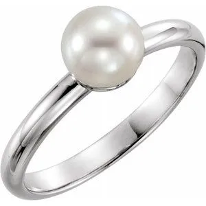 14K White 6.5-7.0mm Freshwater Cultured Pearl Ring