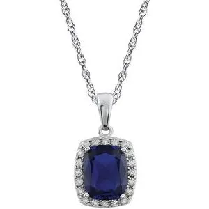 14K White Created Blue Sapphire & .05 CTW Diamond 18" Necklace