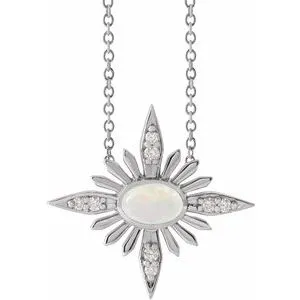 14K White Ethiopian Opal & .08 CTW Diamond Celestial 16-18" Necklace