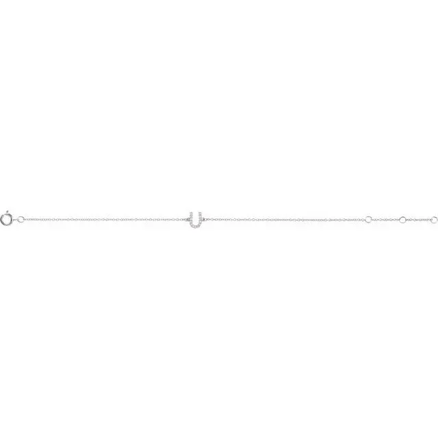 14K White Gold .05 CTW Natural Diamond Initial U 6-7" Bracelet