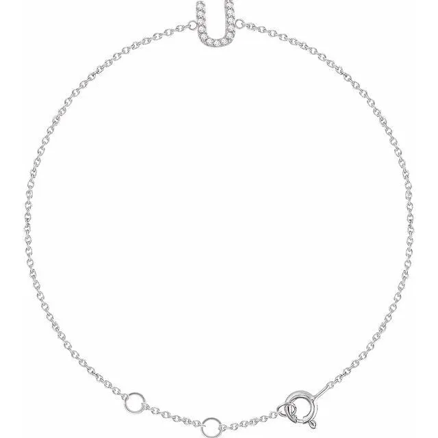 14K White Gold .05 CTW Natural Diamond Initial U 6-7" Bracelet
