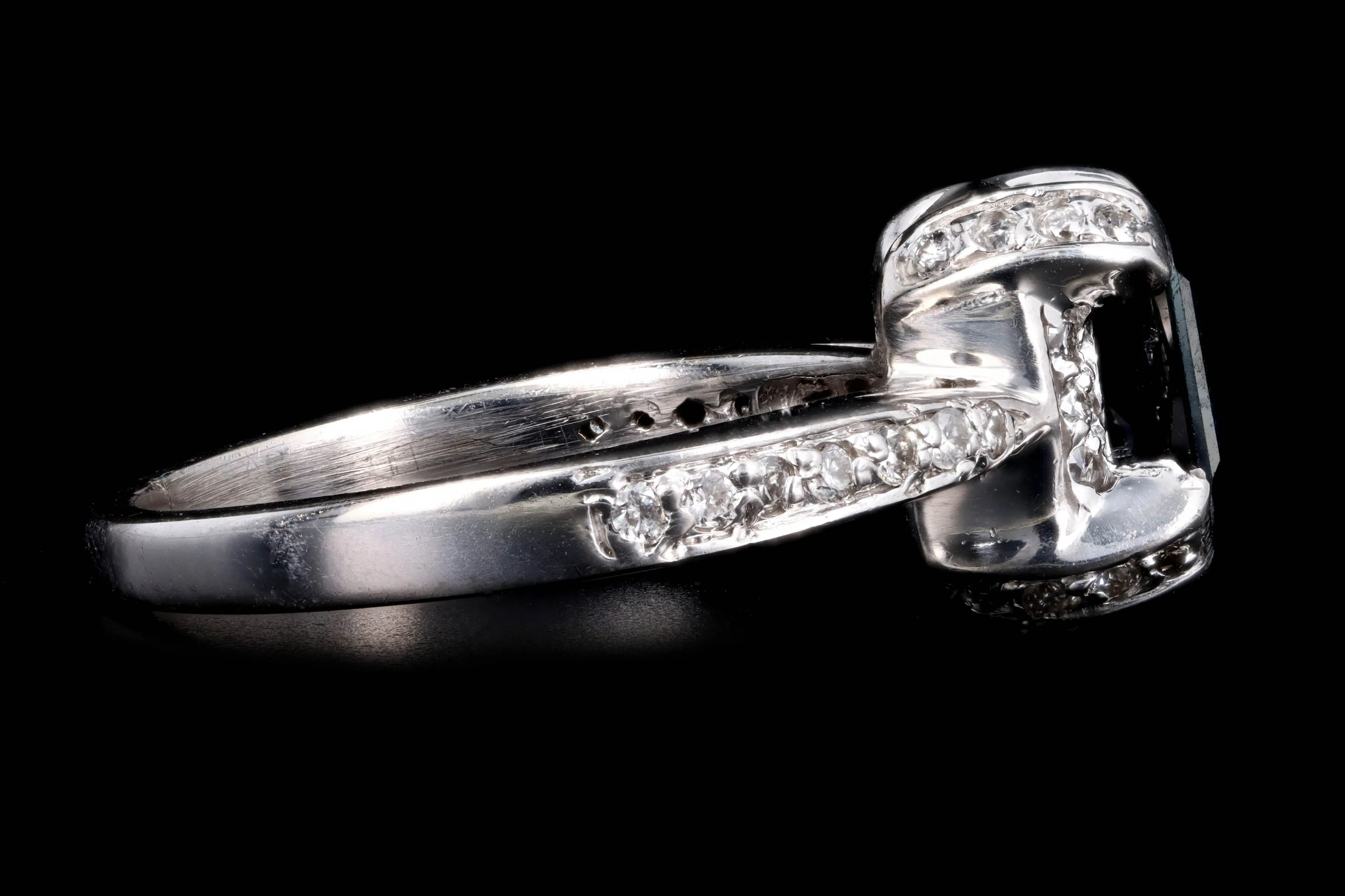 14K White Gold 0.77 Carat Natural Sapphire & Diamond Ring
