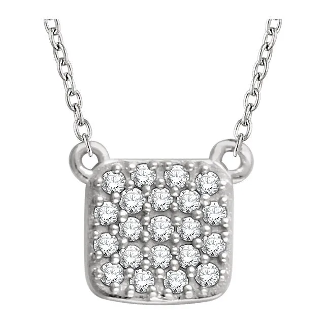 14k White Gold 1/6 CTW Diamond Square Cluster 16-18" Necklace