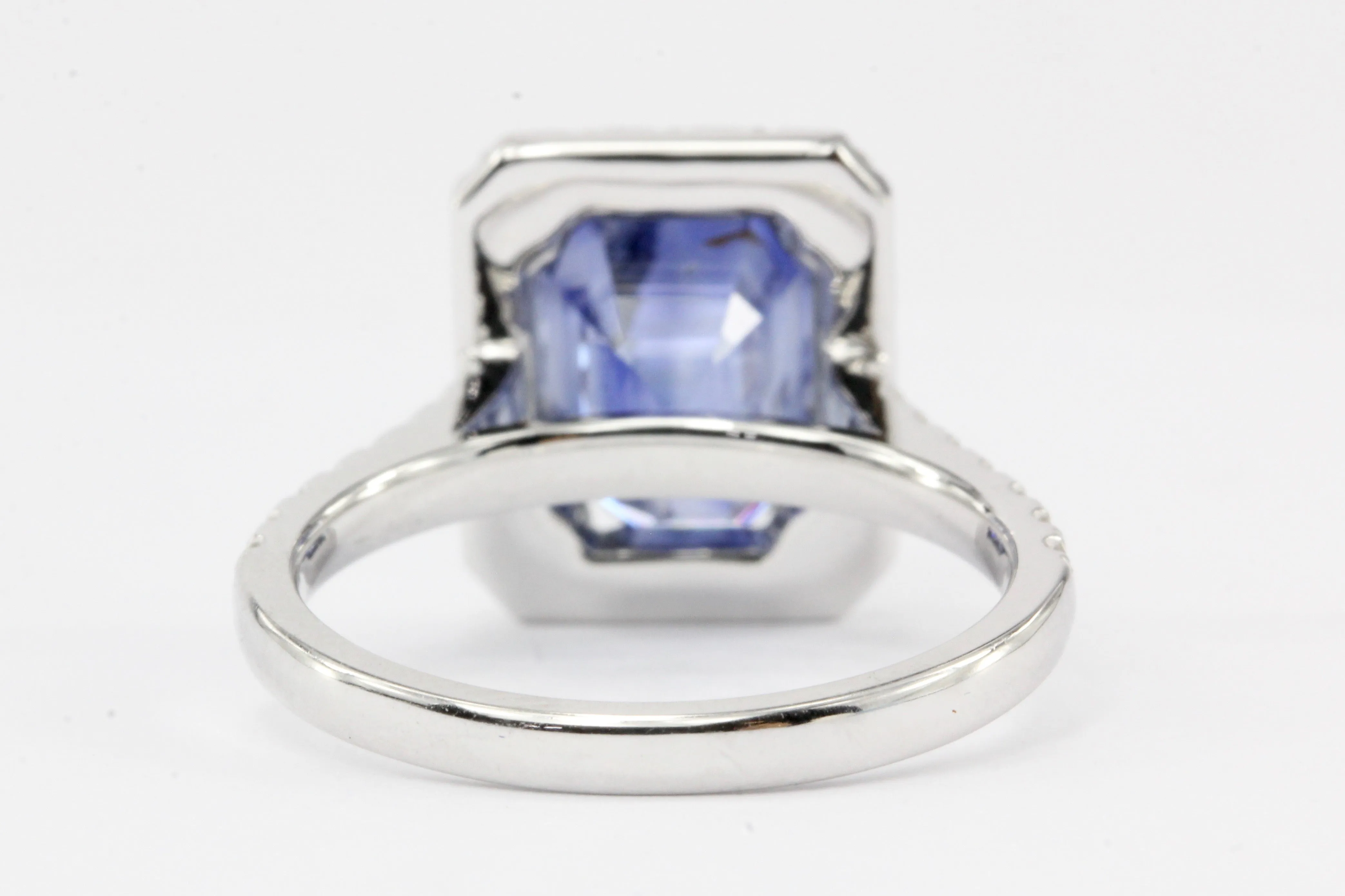14K White Gold 3.97 Carat Natural Blue Sapphire and Diamond Halo Ring