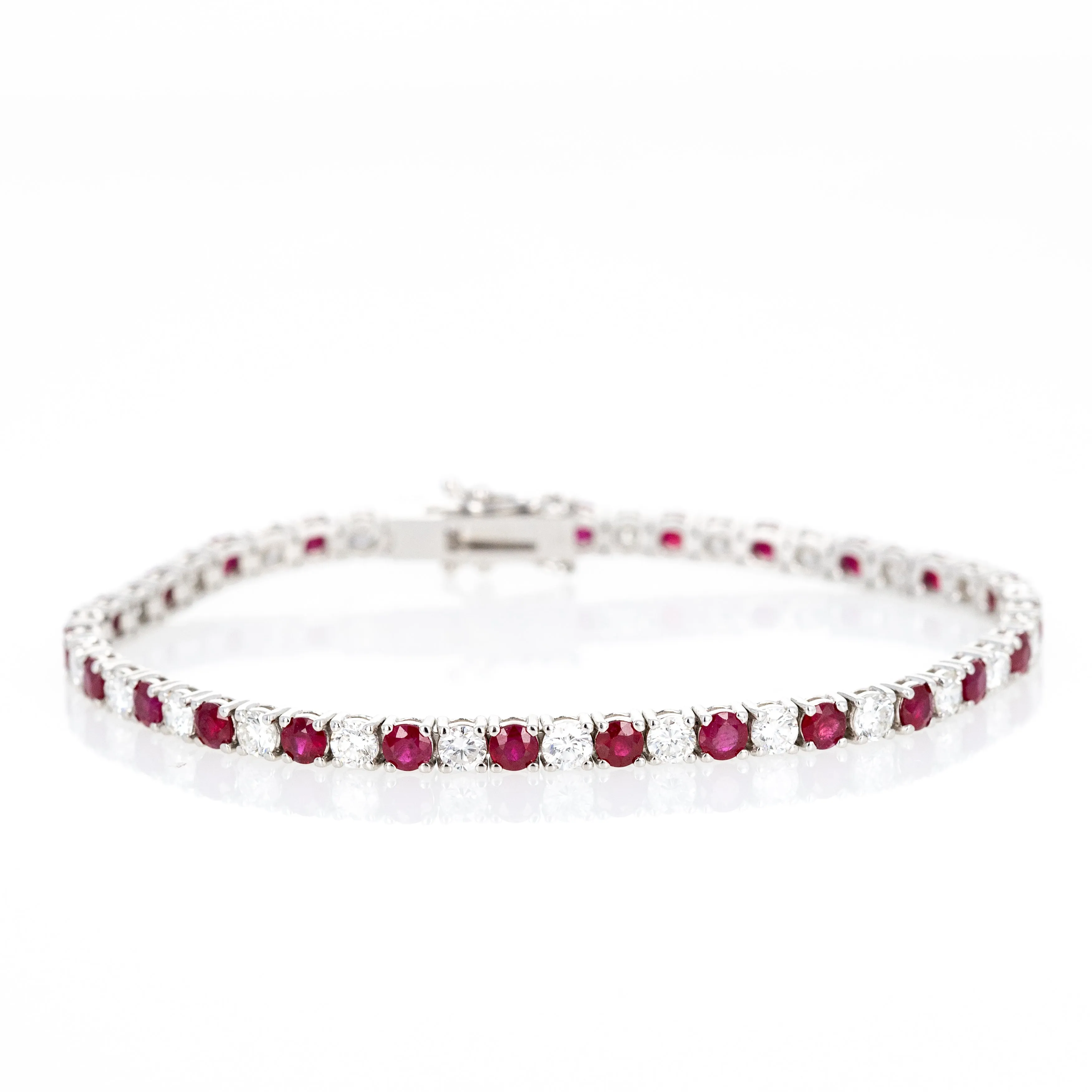 14K White Gold 4.83 Carat Round Ruby Diamond Tennis Bracelet