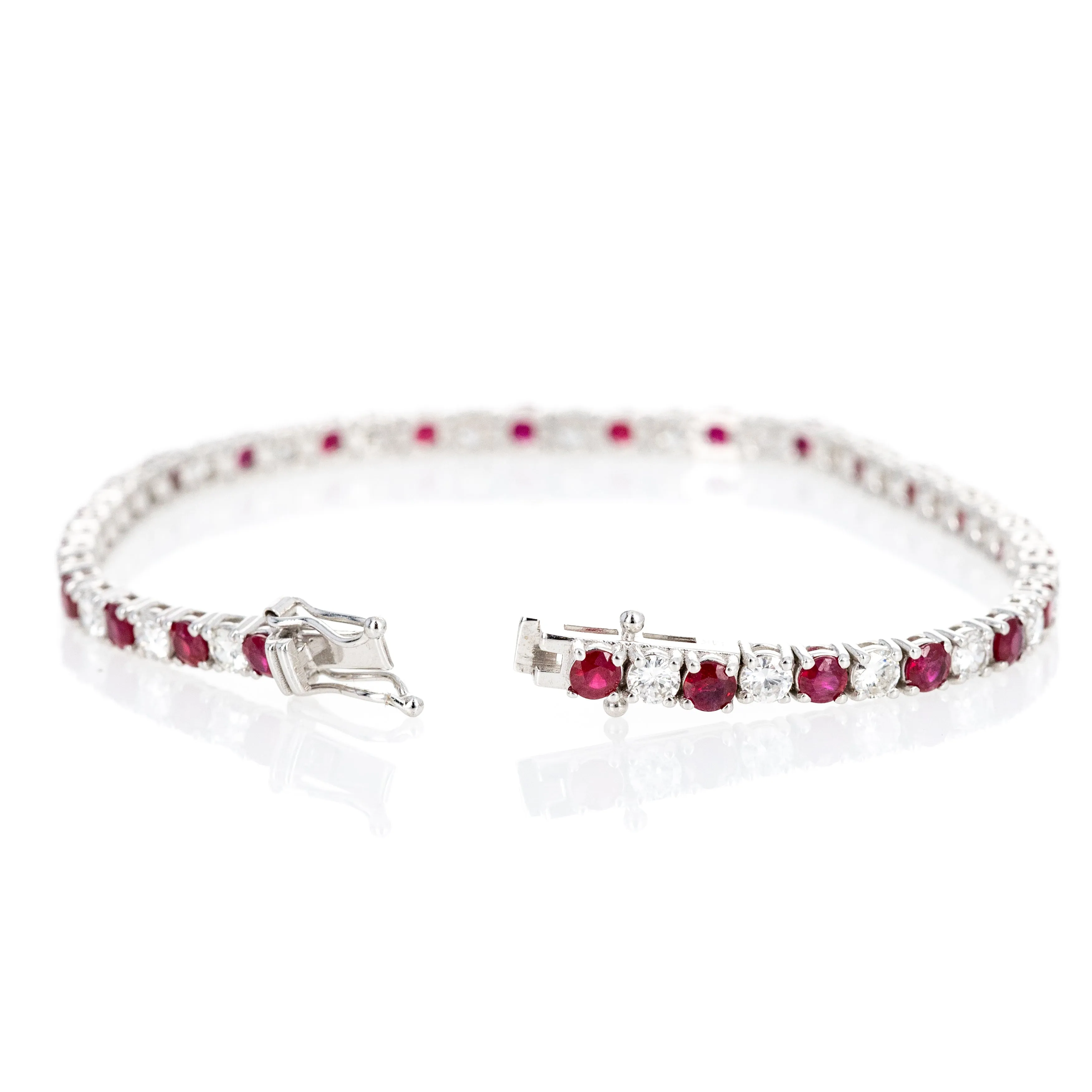 14K White Gold 4.83 Carat Round Ruby Diamond Tennis Bracelet